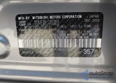 2021 Mitsubishi Outlander Sport 2.0 Be Awc/2.0 Es Awc/2.0 Le Awc/2.0 Se Awc из США, поврежденный, VIN JA4ARUAU5MU013077